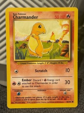Pokemon Charmander, Vintage Card, 1999, 96, 98, Collectible, Fan Favorite